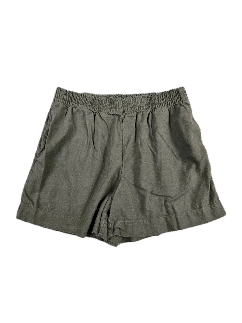 H&M Linen Blend Shorts Size Medium Green Casual Elastic Waist Pull On Pockets